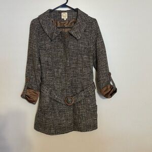 Beaubois Anthopolgie Womens Small Wool Blend Button Up Belted Waist Jacket